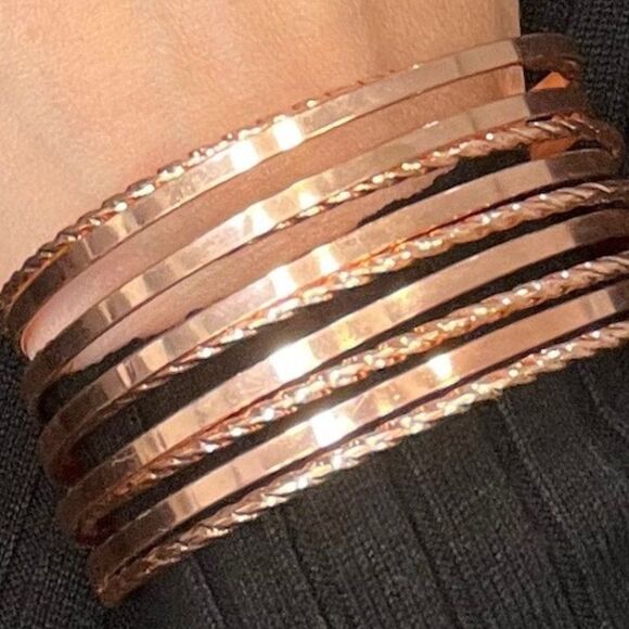 Earring and bracelet/ shiny copper tones/rose gold look/prairie girl/minimalist - Picture 2 of 12